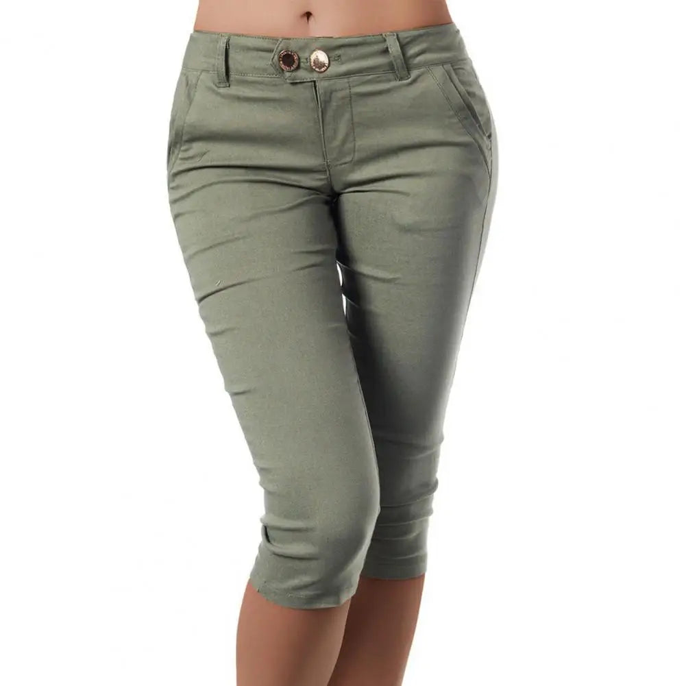 Women Mid Waist Slim Fit Capri Leggings