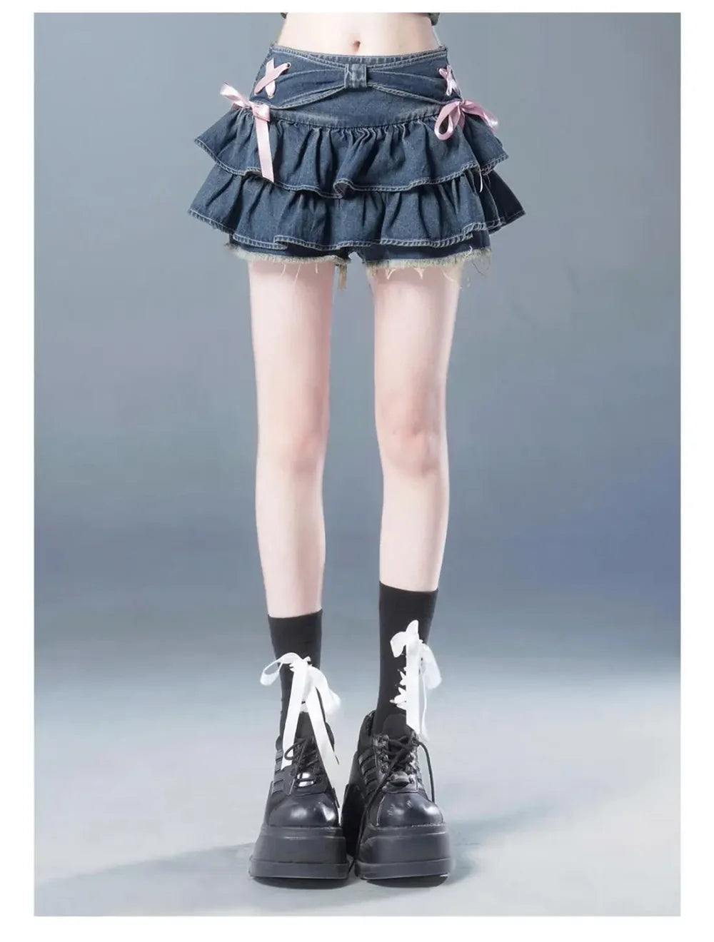 BowSpice™ – Kawaii Bow Denim Mini Skirt (Sexy Summer Gothic Look)