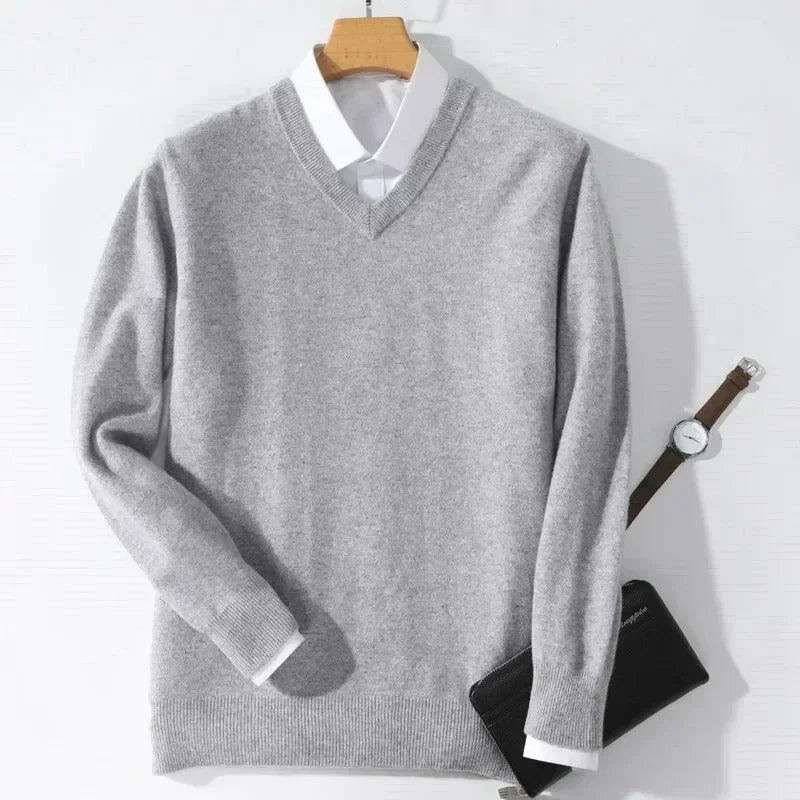 Men's Plus Size Wool V-Neck Sweater