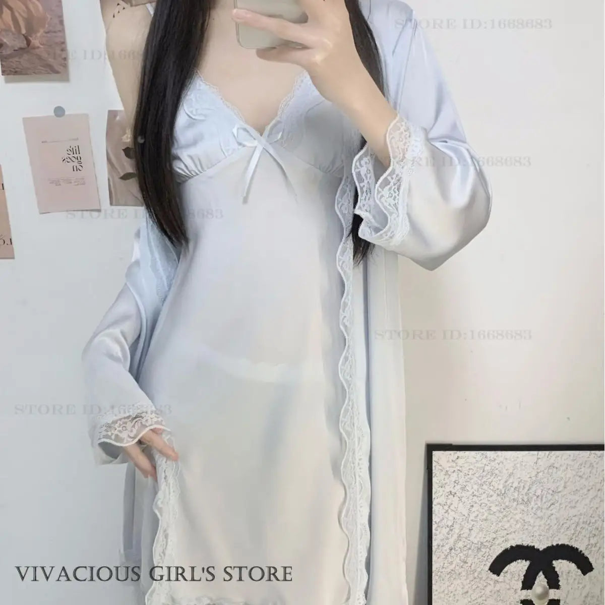 Women Satin Robe Nighty Set