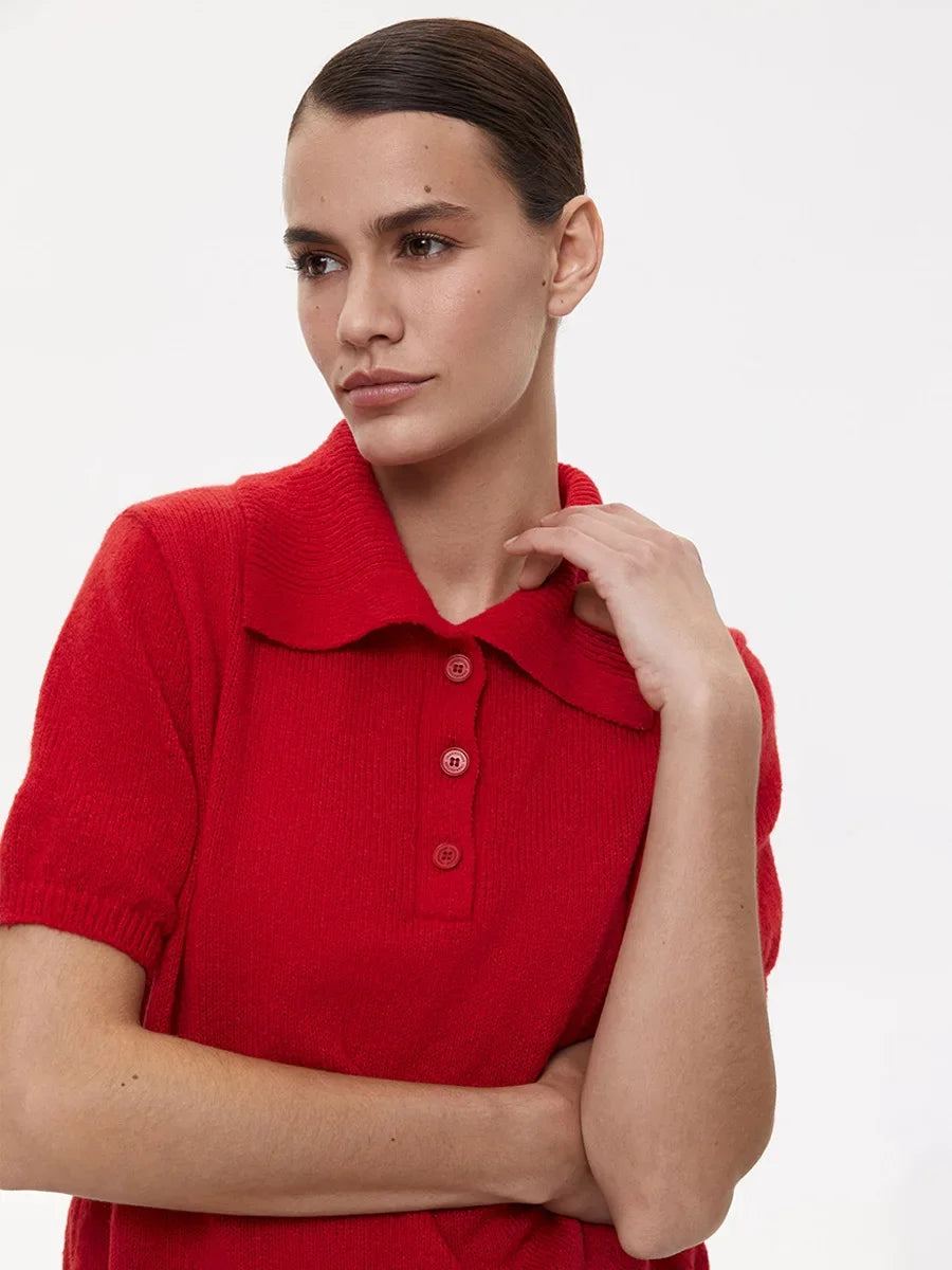 Women's Polo Collar Hollow Knit Sweater