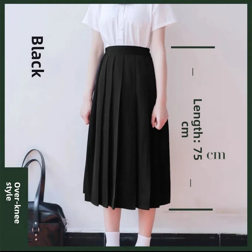 Women Pleated Midi College Skirt