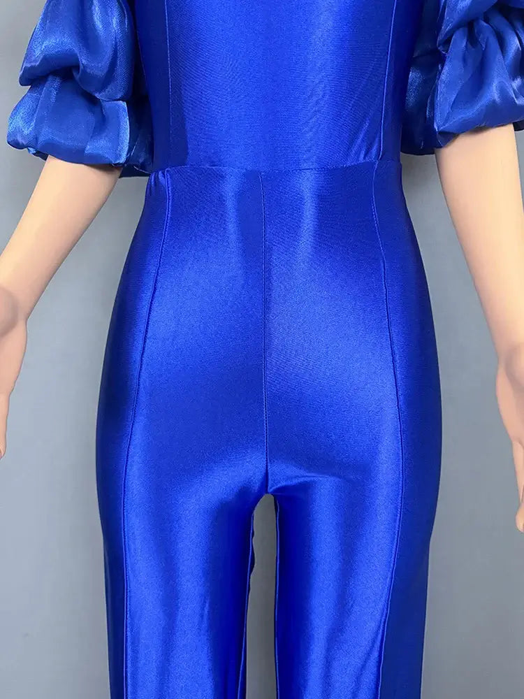 Women Satin Puff Sleeve Party Jumpsuit