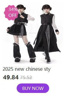 2025 new Chinese style outfit featuring two models showcasing trendy black attire with a discount tag.