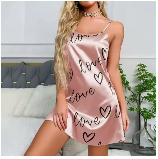 Women Black Floral Nightdress Satin Sleepshirt Casual