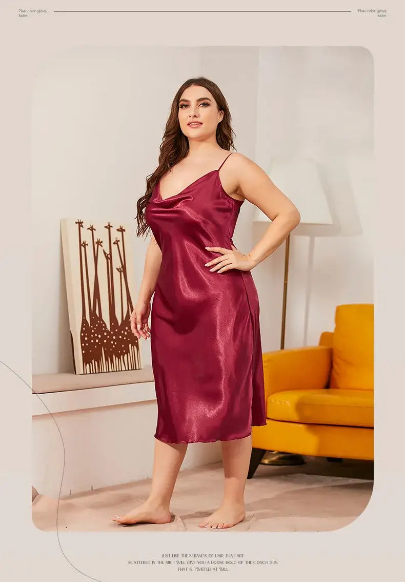 Women Satin Chemise Nightdress Plus Size Sleepwear