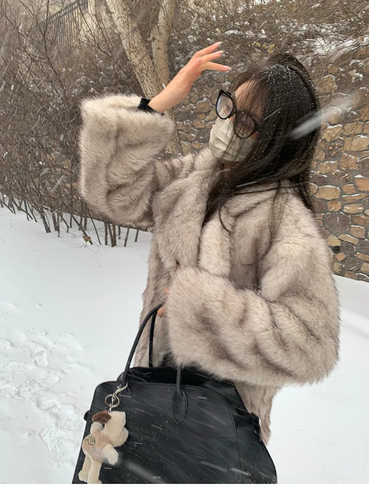 Oversized Faux Fox Fur Winter Coat