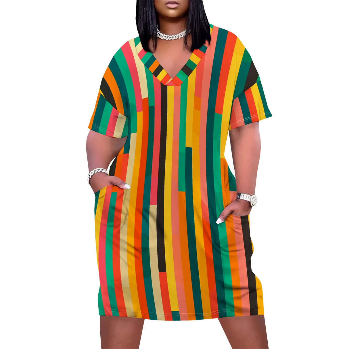 Women Sunflower V-Neck Beach Dress