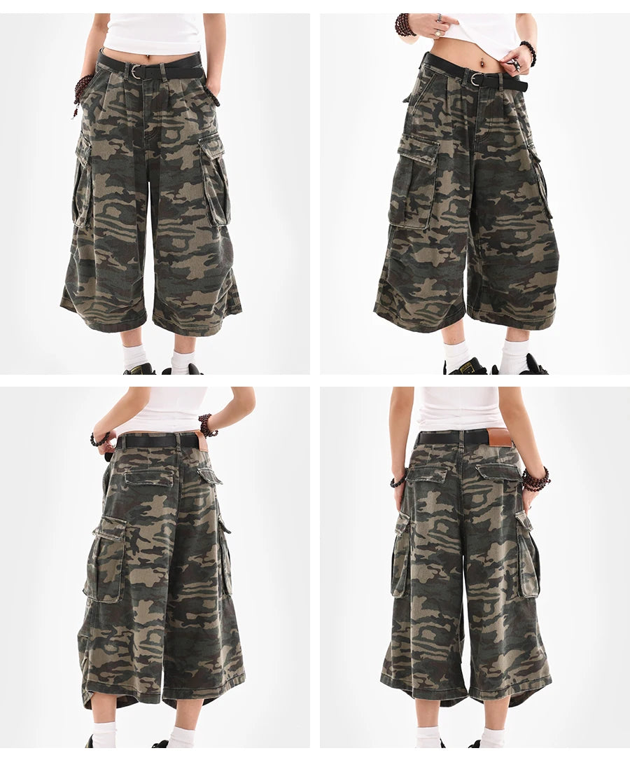 Women Camouflage Cargo Capri Shorts