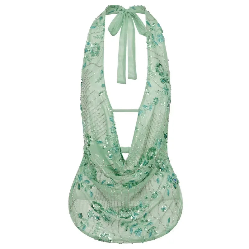 Women Sequin Deep V Tank Top