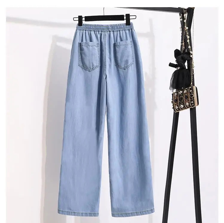 Women Ice Silk Wide Leg Jeans