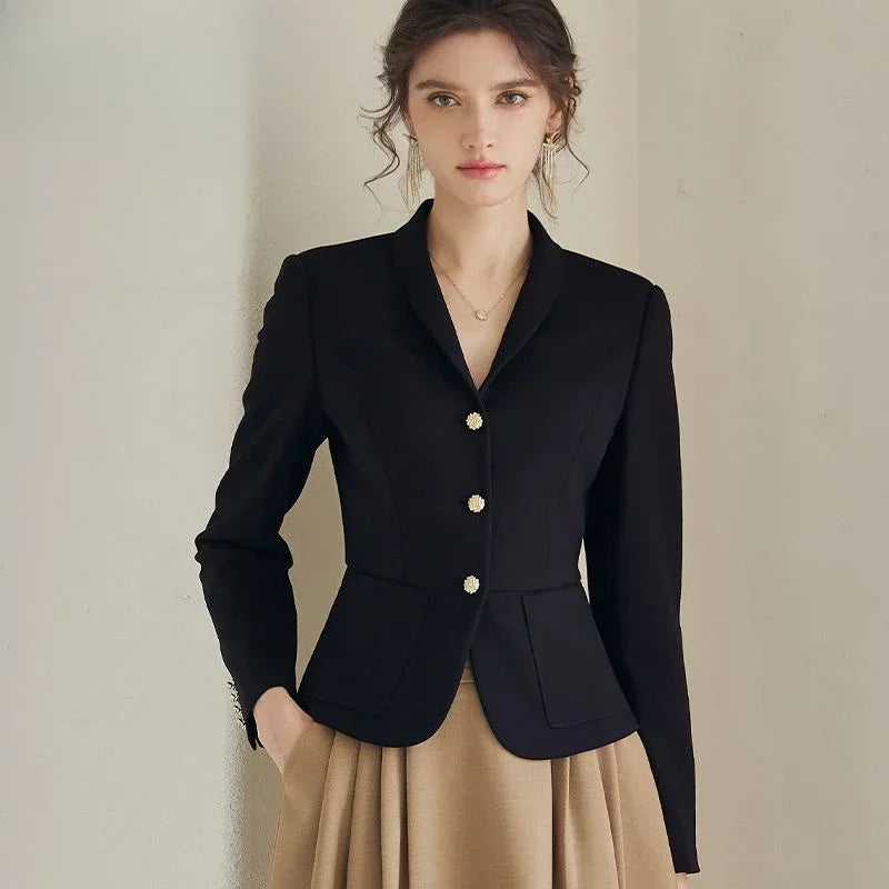 Slimette™ – Crop Blazer (Chic Black Fit, Youthful Korean Edge)