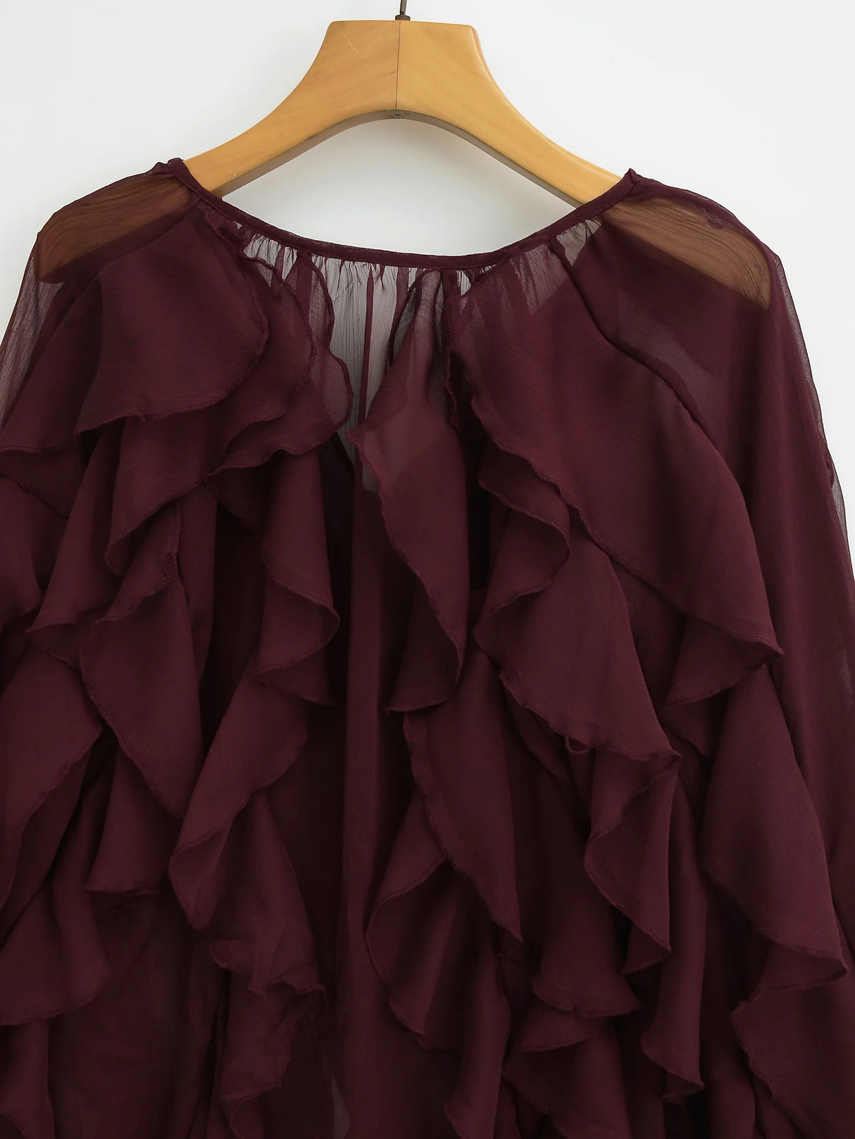 Rufflynn™ – Translucent Ruffle Blouse (V-Neck, Hollow-Out Chic for Spring/Summer)