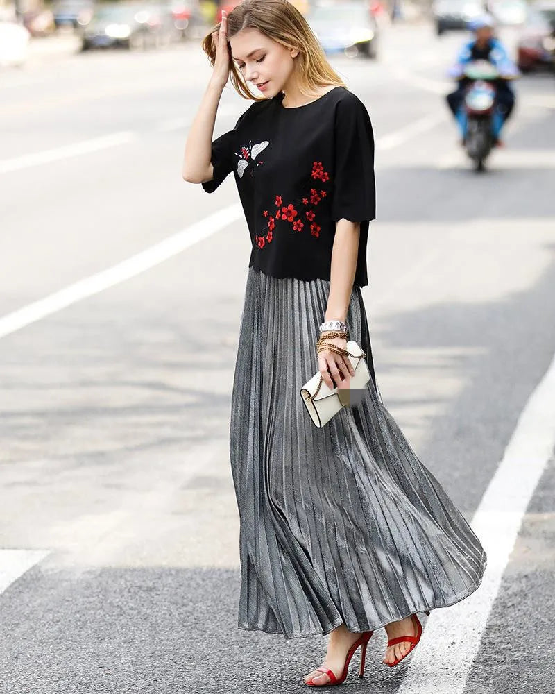 Women Gold Swing Maxi Skirt