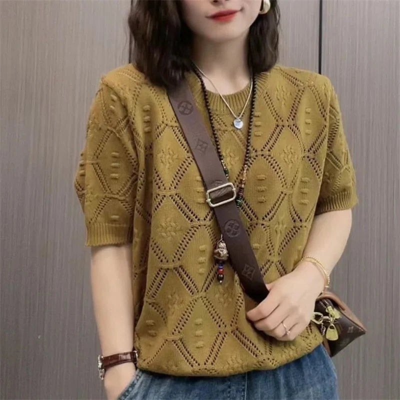 Women's Hollow Jacquard Knit Pullover