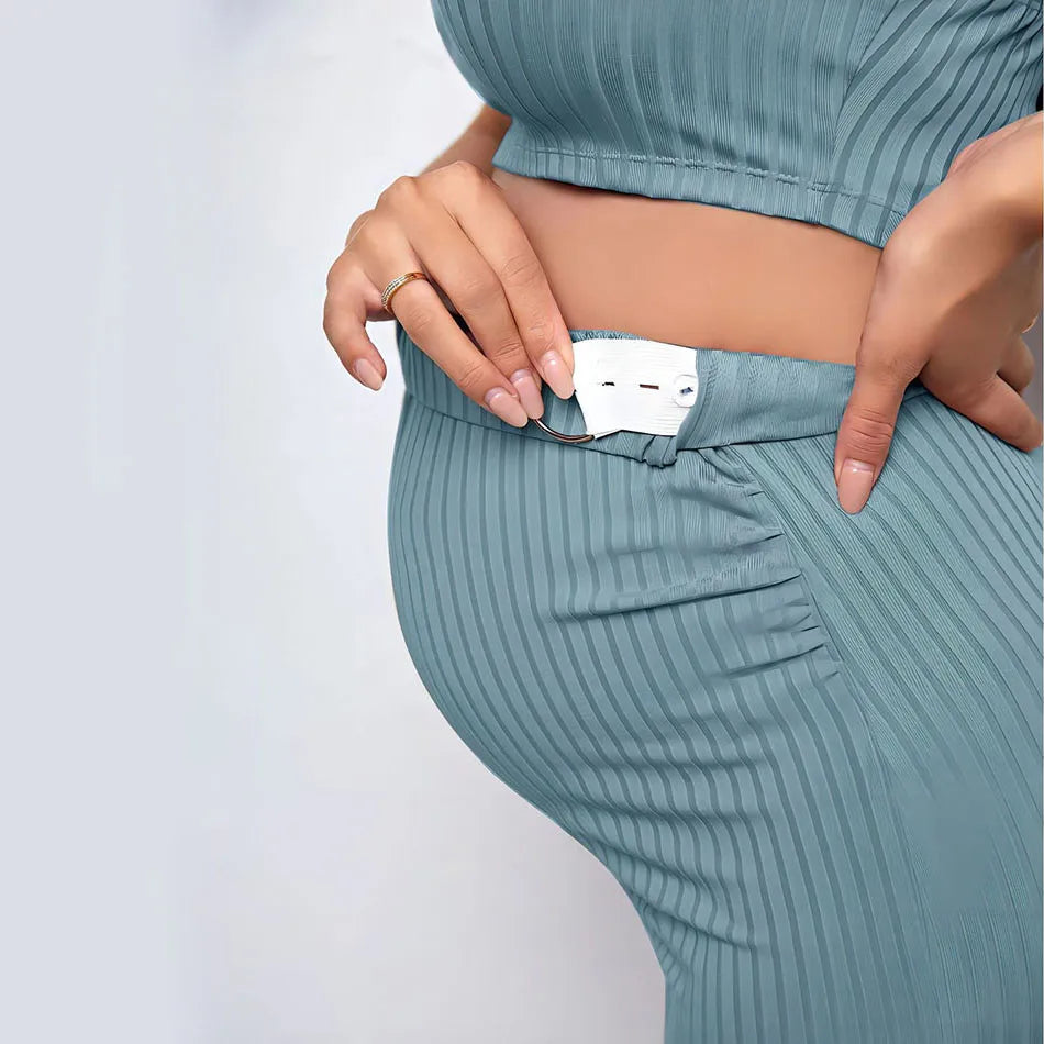 Knitted Ribbed Maternity Set with Adjustable Belt