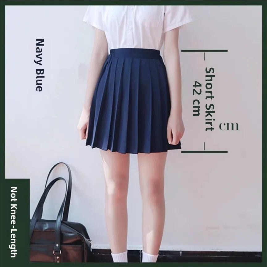 Women Pleated Midi College Skirt