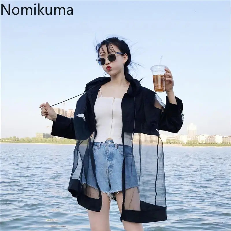 Oversized See-Through Women's Summer Coat – Korean Patchwork Jacket
