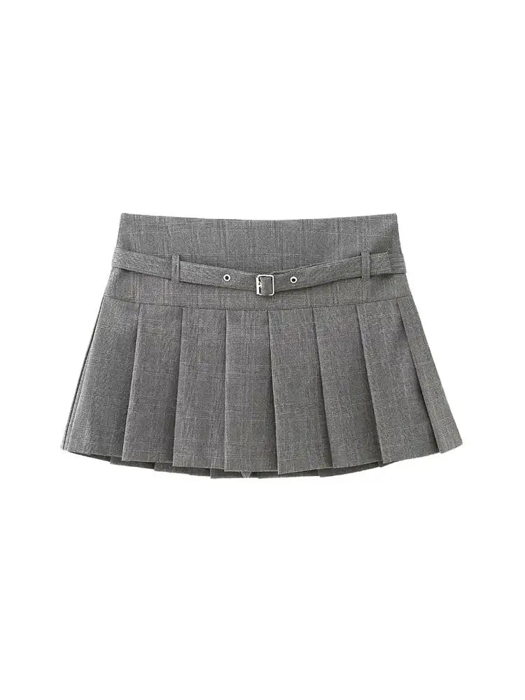 Women's Pleated Belted Skort Shorts