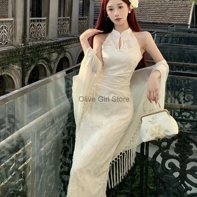 Women Qipao Two Piece Dress Set