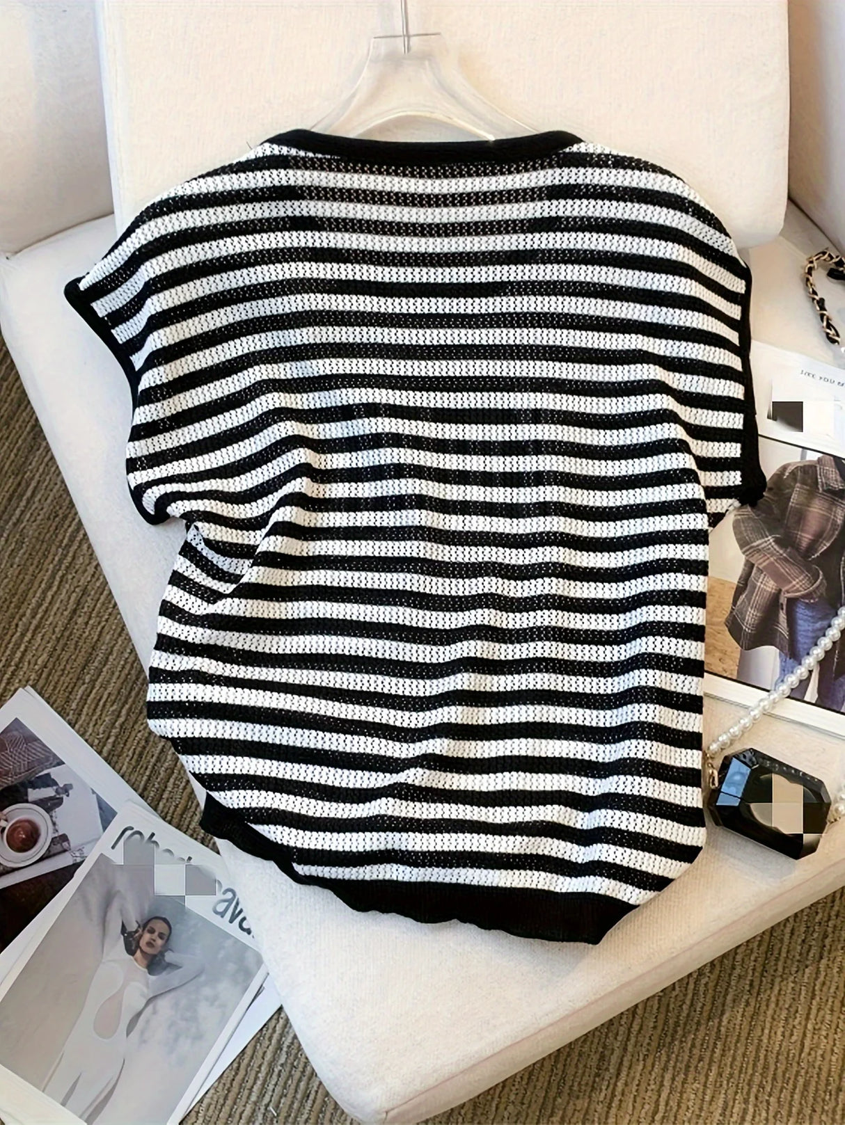 Women's Striped O-Neck Crop Sweater