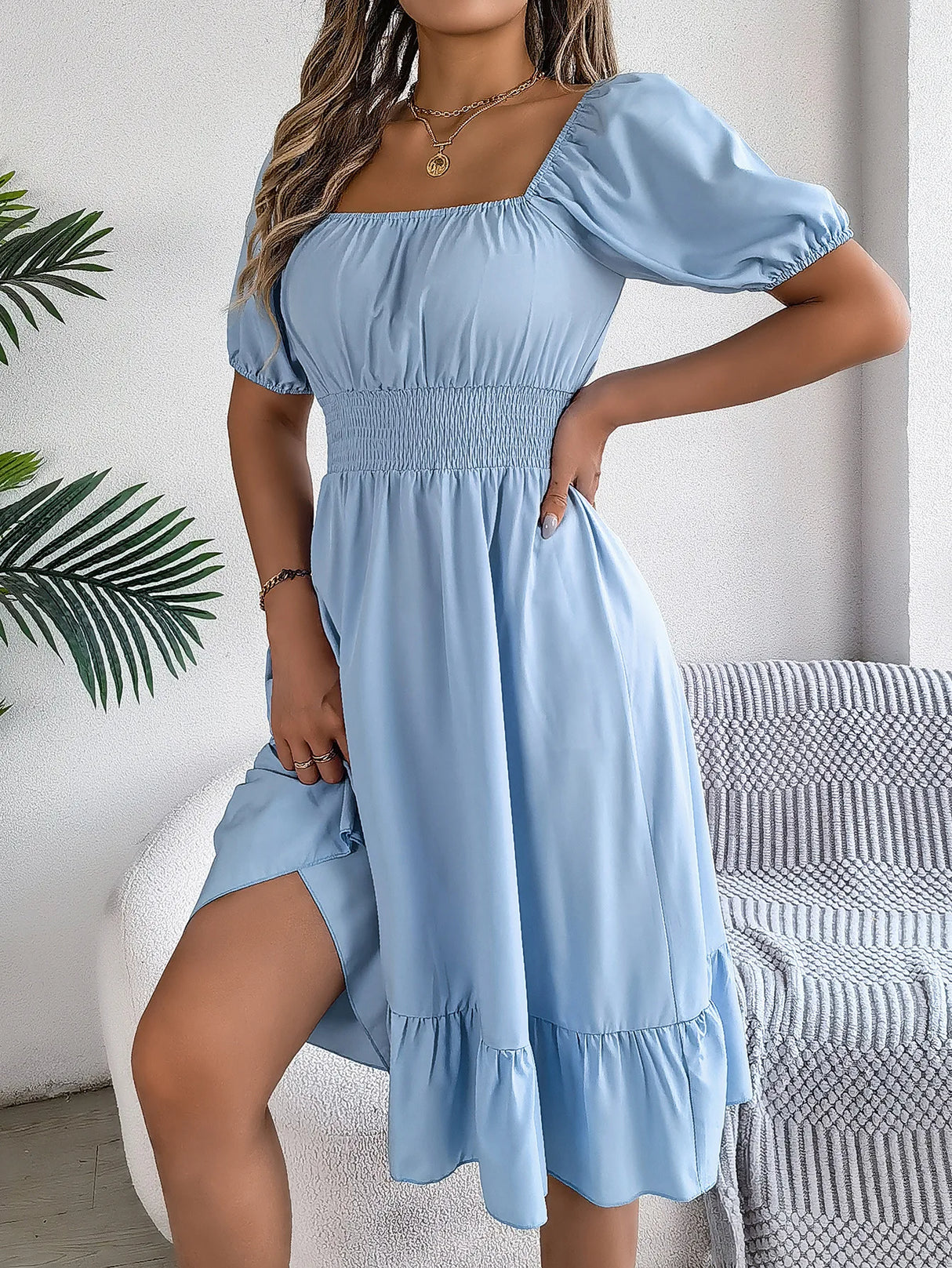 Women Square Neck Summer Dress