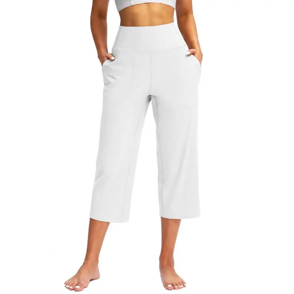 Women High Waist Capri Pants with Pockets