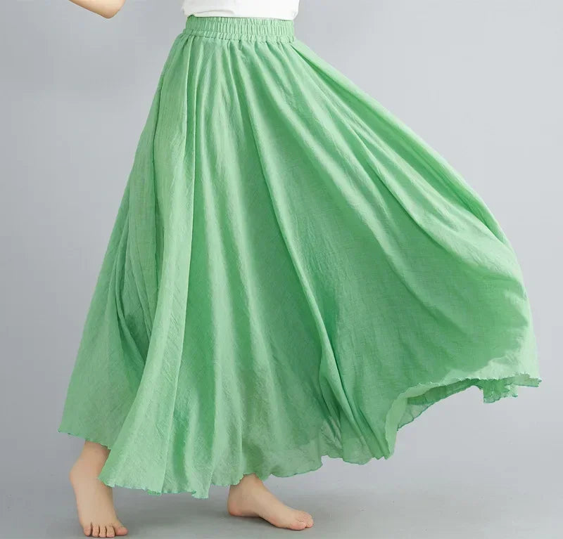 Women Cotton Linen Maxi Skirt