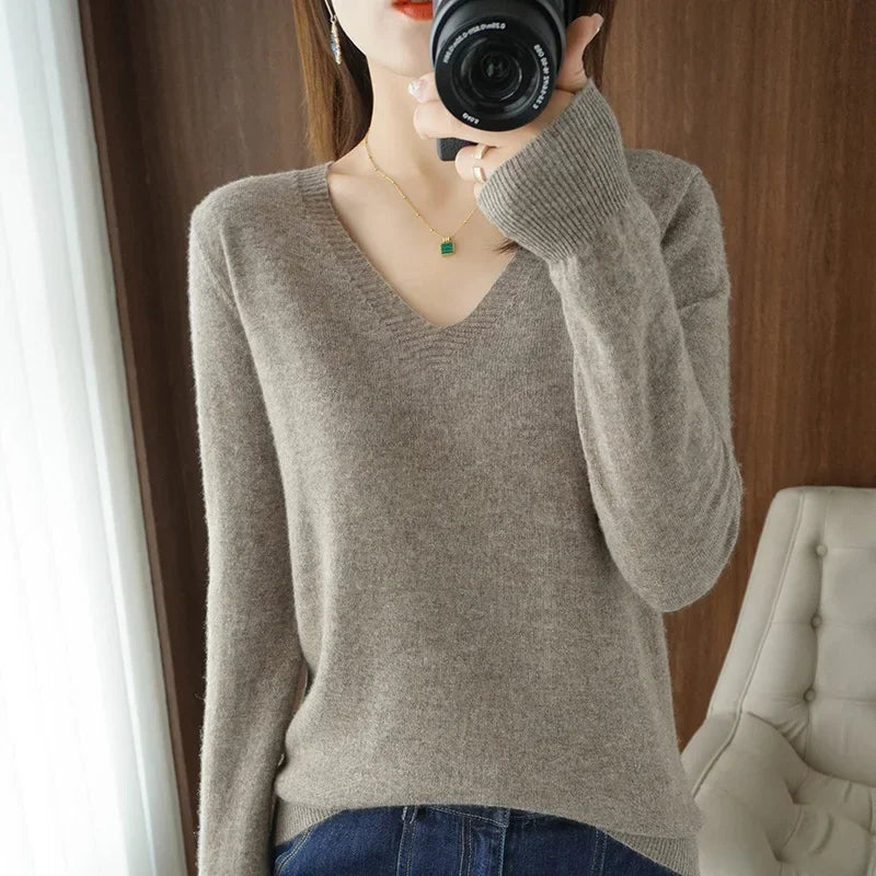 Women Slim Fit V-Neck Sweater