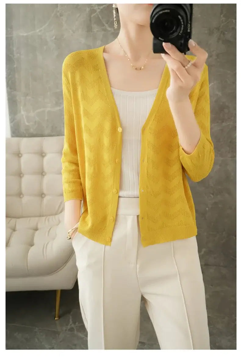 Women Knitted V-Neck Sun Protection Cardigan