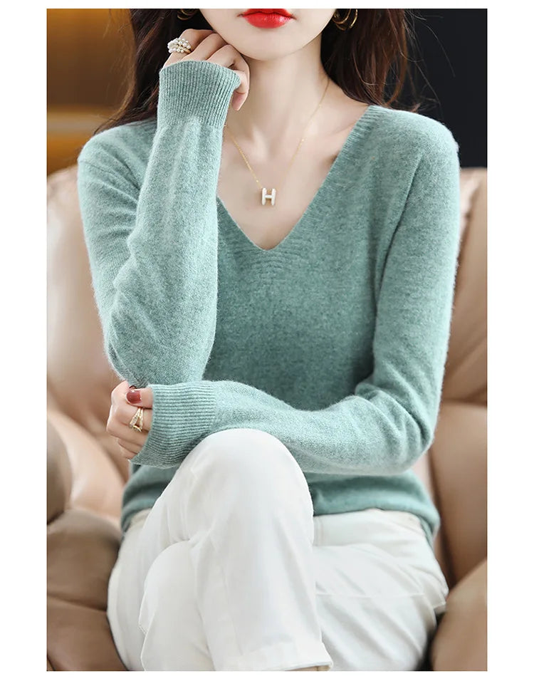 Women Slim Fit V-Neck Sweater