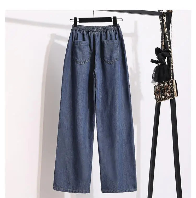 Women Ice Silk Wide Leg Jeans