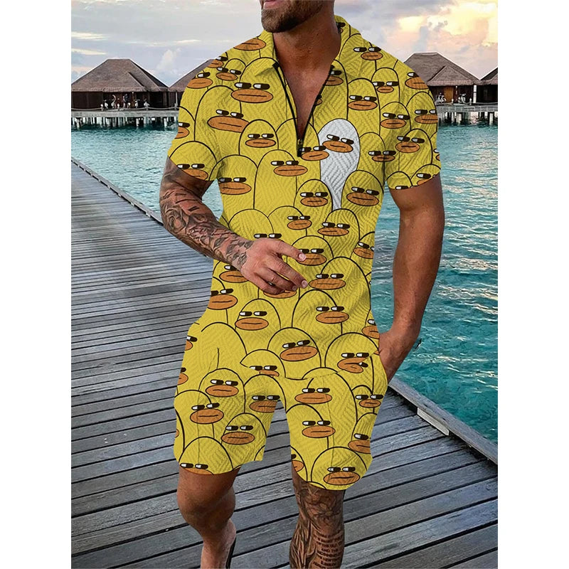 Men Cartoon Print Shorts Set