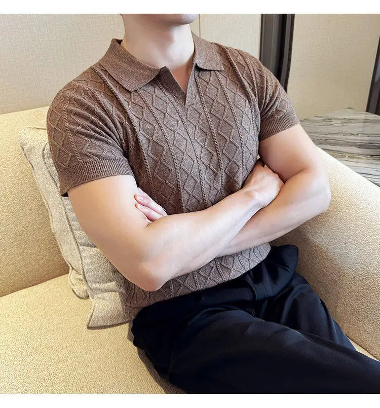 Men Polo Collar Slim Fit Knit Sweater