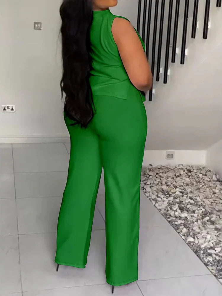 Plus Size Sleeveless Shirt Set