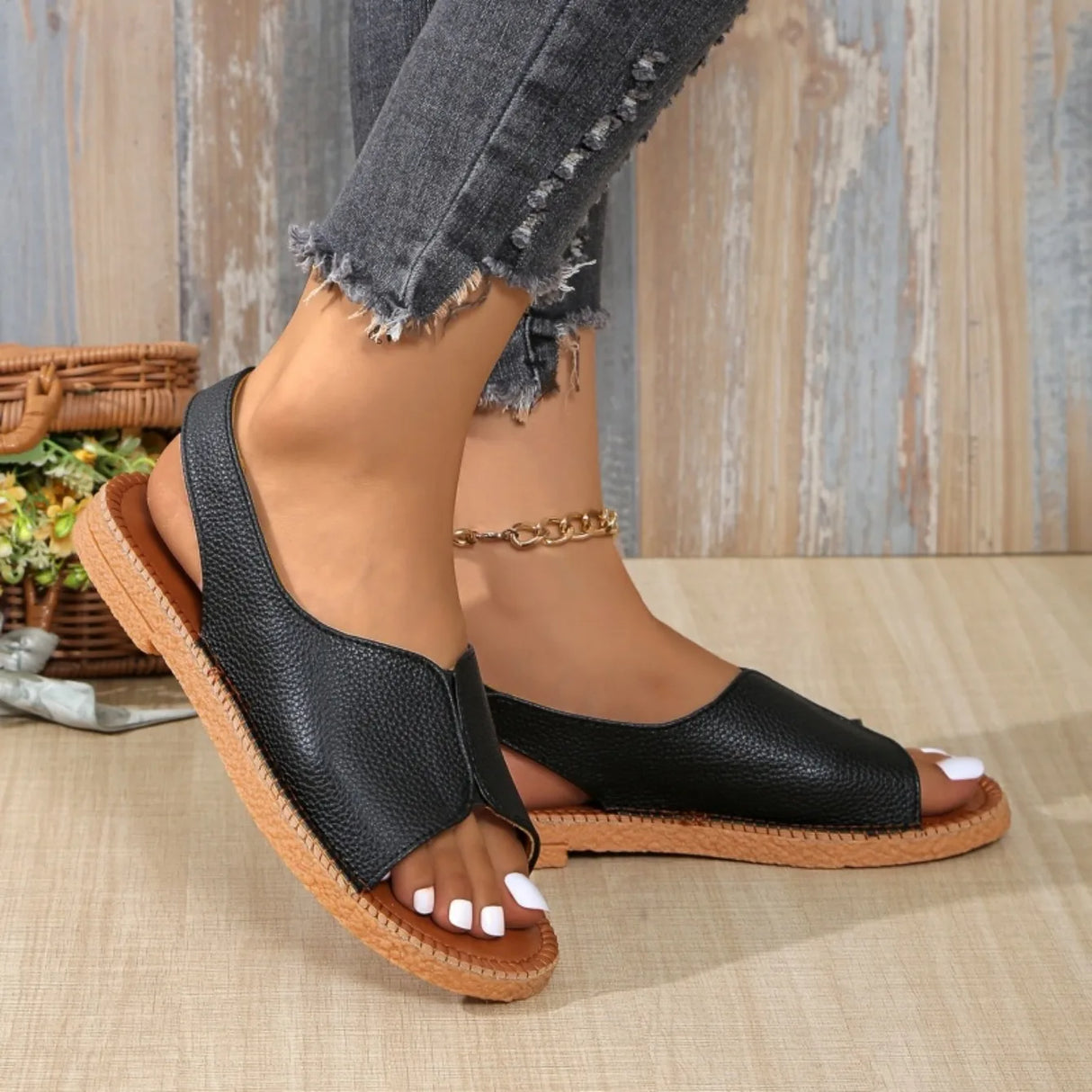 Women Open Toe Flat Sandals Summer Casual
