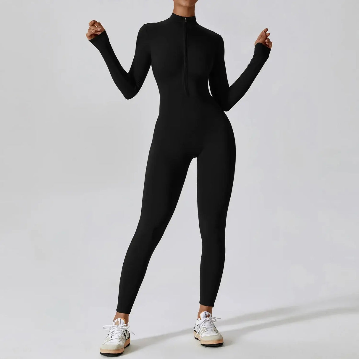 Women Fitness Zipper Long Sleeve Jumpsuit
