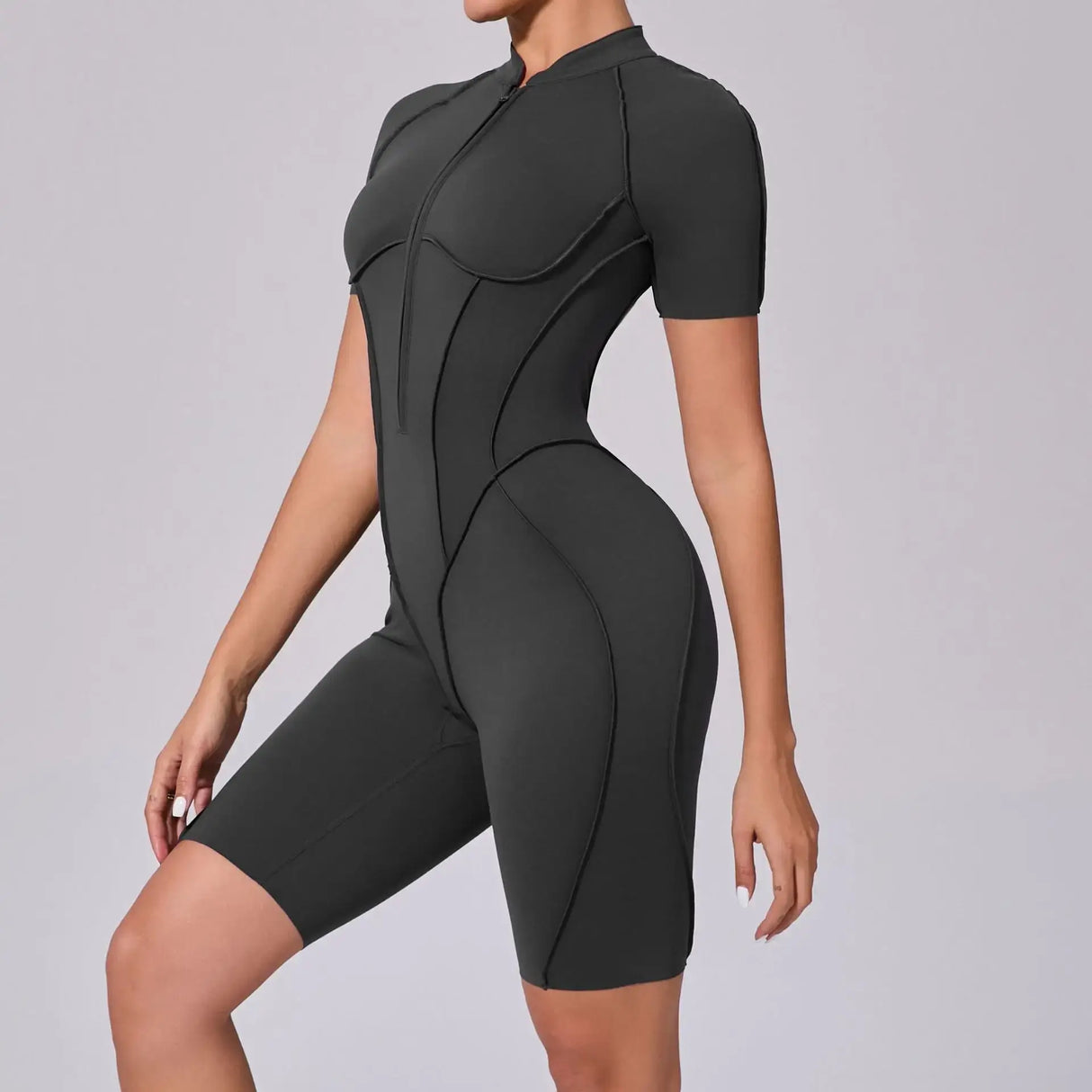 Women Sports Zipper Short Jumpsuit