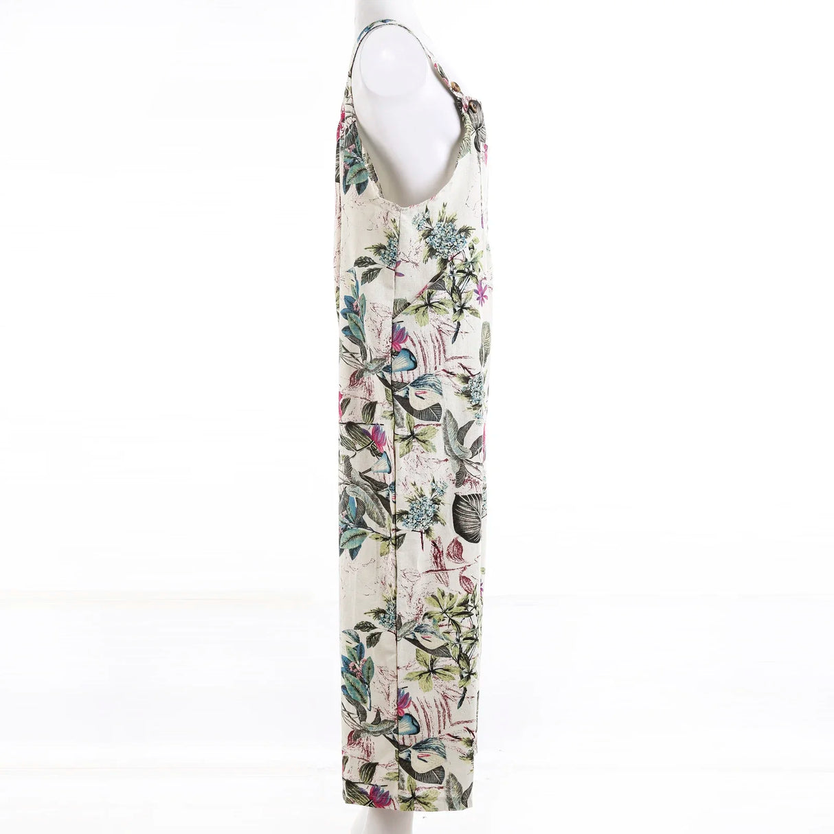 FloraLoom™ – Floral Cotton Linen Jumpsuit (Natural, Breezy & Soft-Touch)
