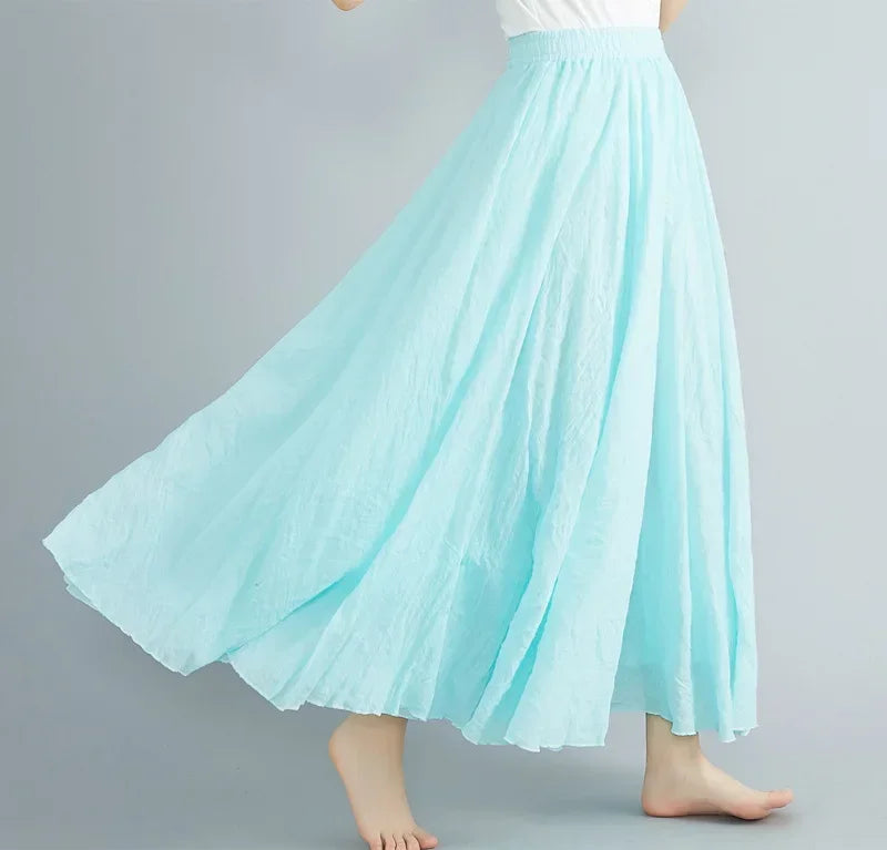 Women Cotton Linen Maxi Skirt