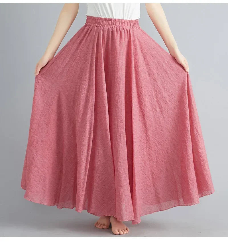 Women Cotton Linen Maxi Skirt