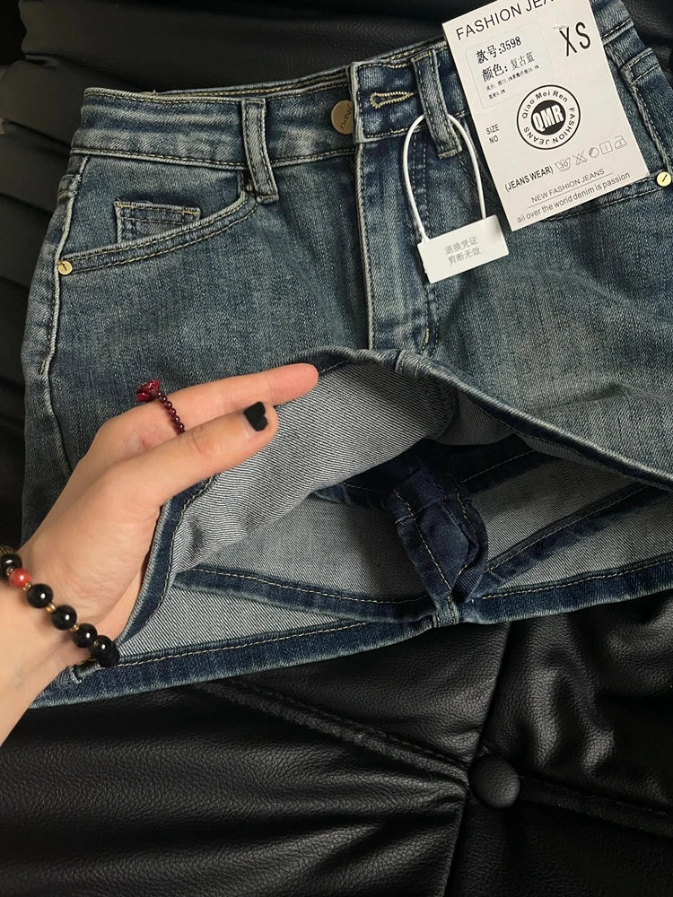 90sRider™ – A-Line Jean Skirt Shorts (Y2K Blue Vintage Style)