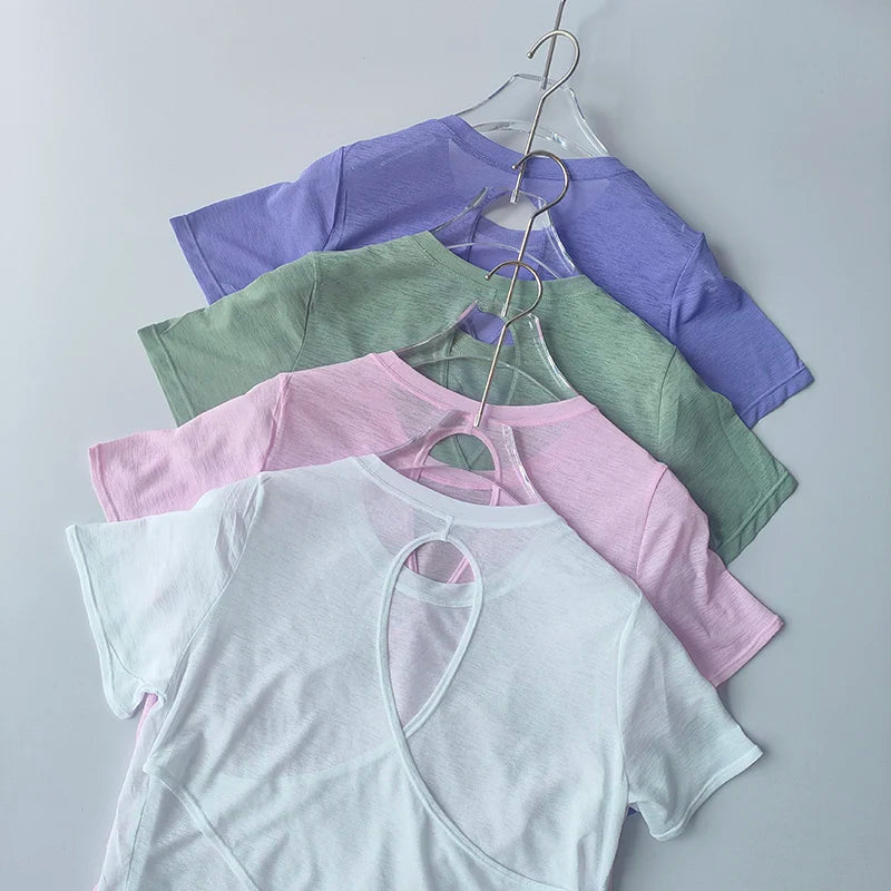 Women Mesh Hollow Back Fitness Shirt