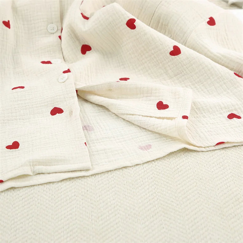 Women Cotton Pajama Set with Hearts
