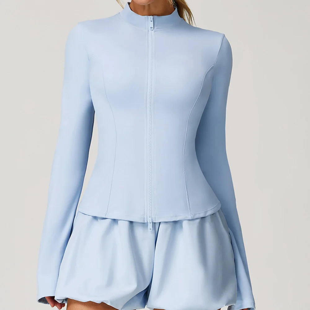 Women's Standing Collar Long Sleeve Yoga Jacket – Summer Training Top