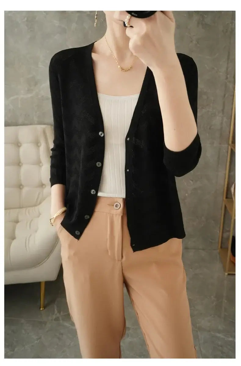 Women Knitted V-Neck Sun Protection Cardigan
