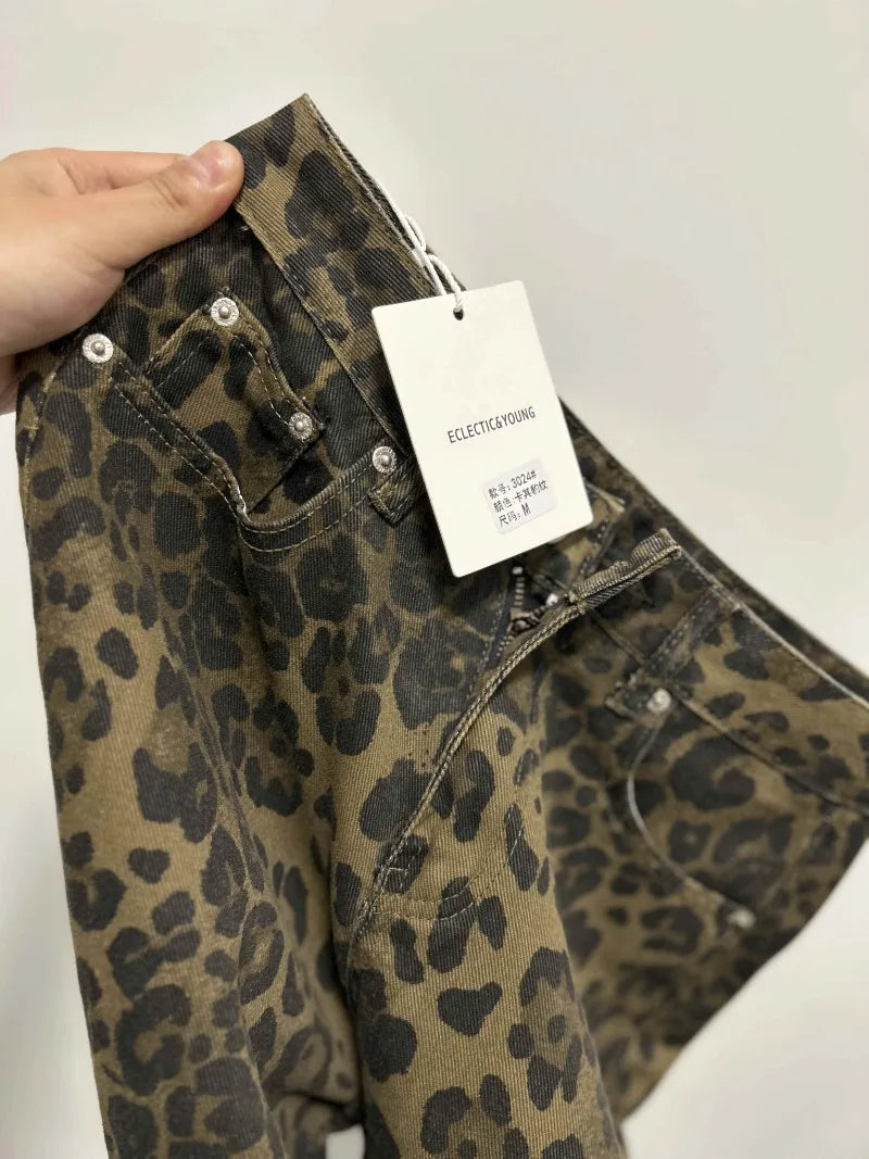 WildFur™ – Leopard Print High Waist Denim Trousers (Statement, Fierce & Urban)