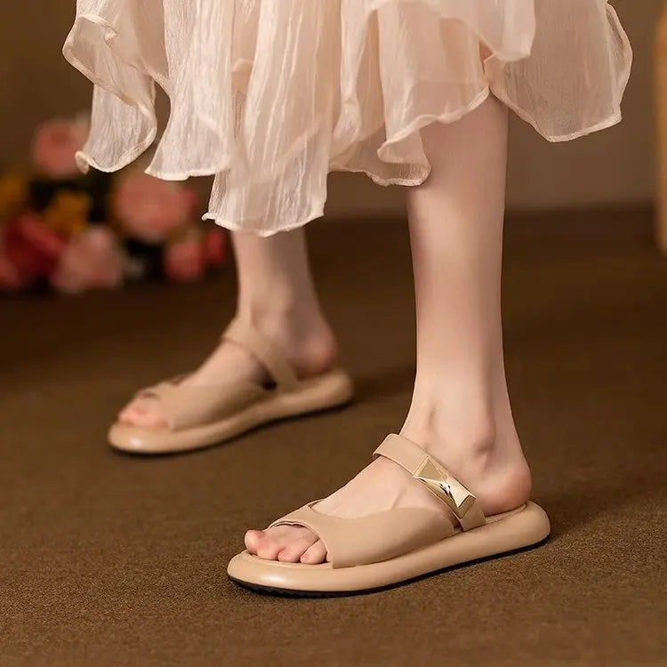 Women Minimalist White Slide Sandals