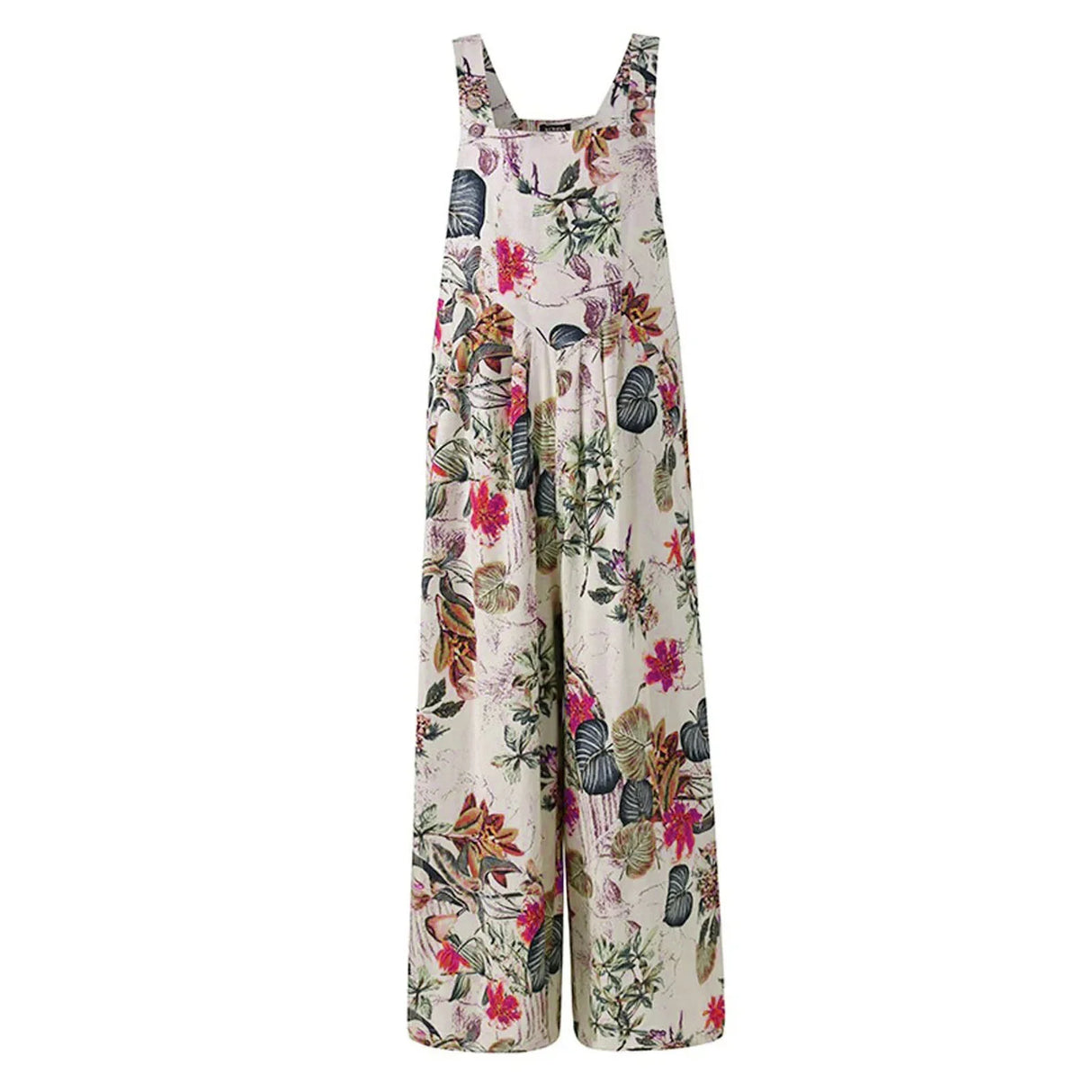 FloraLoom™ – Floral Cotton Linen Jumpsuit (Natural, Breezy & Soft-Touch)