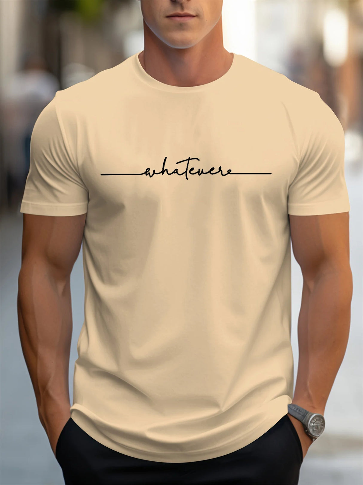 Men Letter Print Cotton Tee